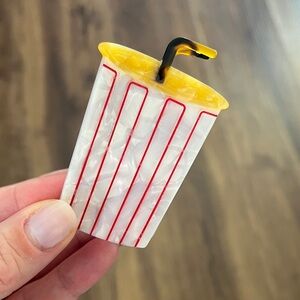 Striped Red, Yellow & White Party Cup with Straw Claw Clip
